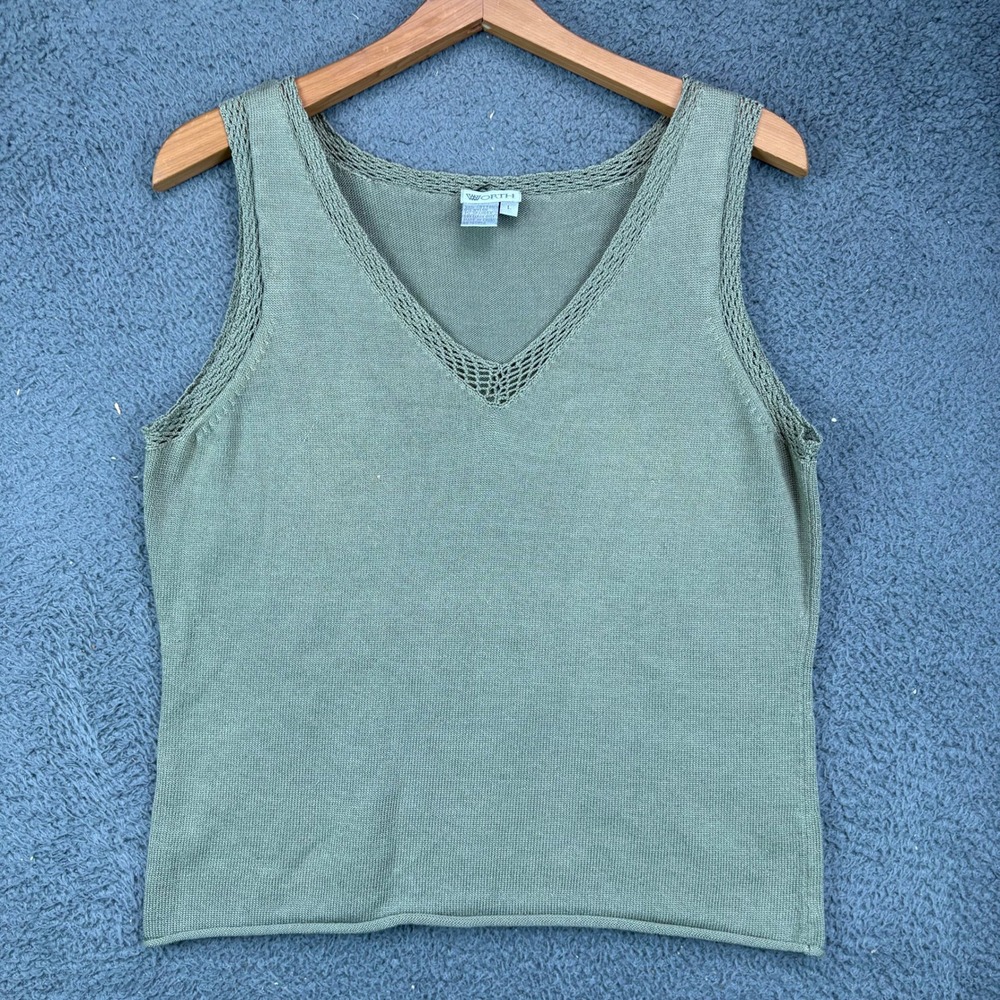 Worth Womens Sage Green Cotton Blend Knit Tank Top V-Neck Size L RN 105896